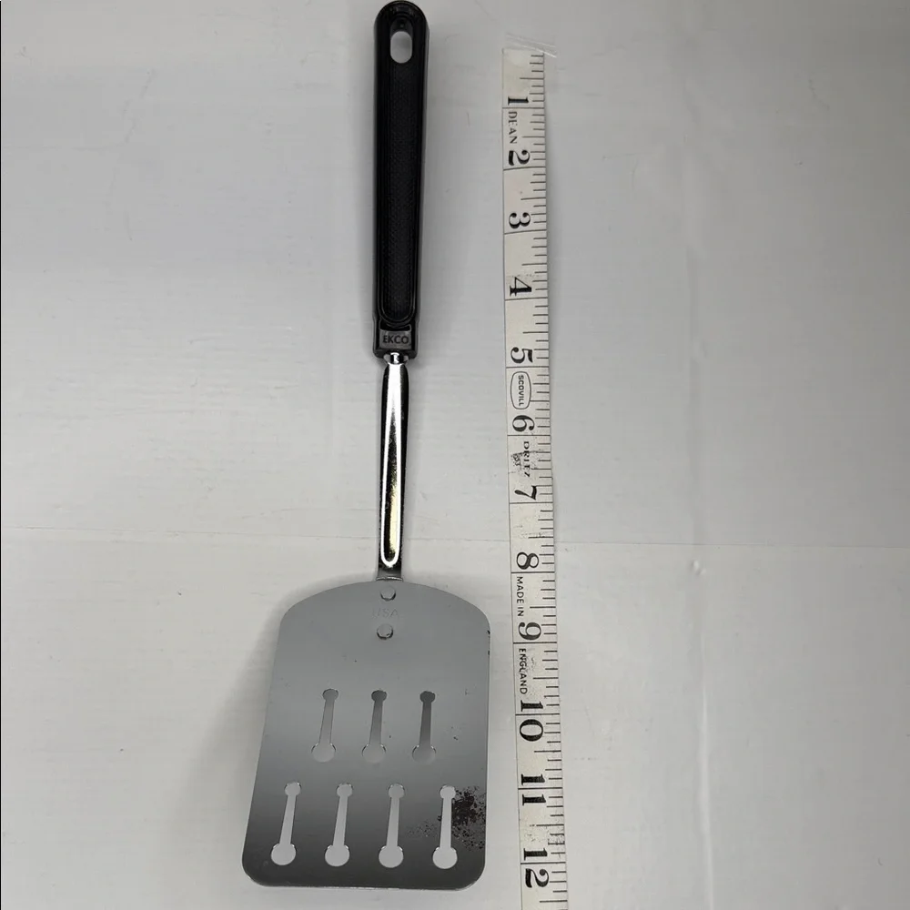 Vintage EKCO USA Slotted Spatula Black Textured Handle